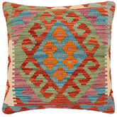 handmade Traditional Pillow Rust Blue Hand-Woven SQUARE 100% WOOL Hand woven turkish pillow2' x 2'