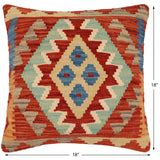 handmade Traditional Pillow Rust Blue Hand-Woven SQUARE 100% WOOL Hand woven turkish pillow2' x 2'