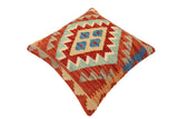 handmade Traditional Pillow Rust Blue Hand-Woven SQUARE 100% WOOL Hand woven turkish pillow2' x 2'