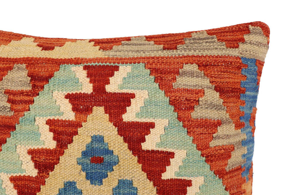 handmade Traditional Pillow Rust Blue Hand-Woven SQUARE 100% WOOL Hand woven turkish pillow2' x 2'