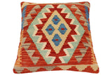 handmade Traditional Pillow Rust Blue Hand-Woven SQUARE 100% WOOL Hand woven turkish pillow2' x 2'