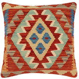 handmade Traditional Pillow Rust Blue Hand-Woven SQUARE 100% WOOL Hand woven turkish pillow2' x 2'