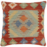 handmade Traditional Pillow Rust Blue Hand-Woven SQUARE 100% WOOL Hand woven turkish pillow2' x 2'