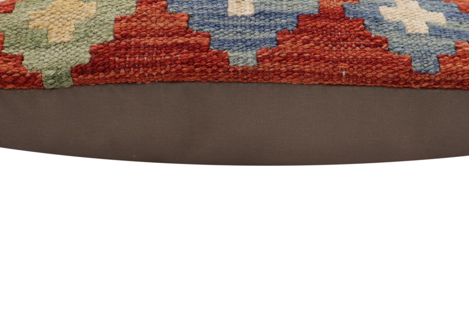 handmade Traditional Pillow Rust Blue Hand-Woven SQUARE 100% WOOL Hand woven turkish pillow2' x 2'