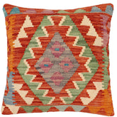 handmade Traditional Pillow Rust Blue Hand-Woven SQUARE 100% WOOL Hand woven turkish pillow2' x 2'