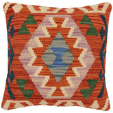 handmade Traditional Pillow Rust Blue Hand-Woven SQUARE 100% WOOL Hand woven turkish pillow2' x 2'