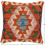 handmade Traditional Pillow Rust Blue Hand-Woven SQUARE 100% WOOL Hand woven turkish pillow2' x 2'