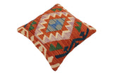handmade Traditional Pillow Rust Blue Hand-Woven SQUARE 100% WOOL Hand woven turkish pillow2' x 2'