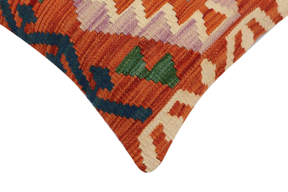 handmade Traditional Pillow Rust Blue Hand-Woven SQUARE 100% WOOL Hand woven turkish pillow2' x 2'