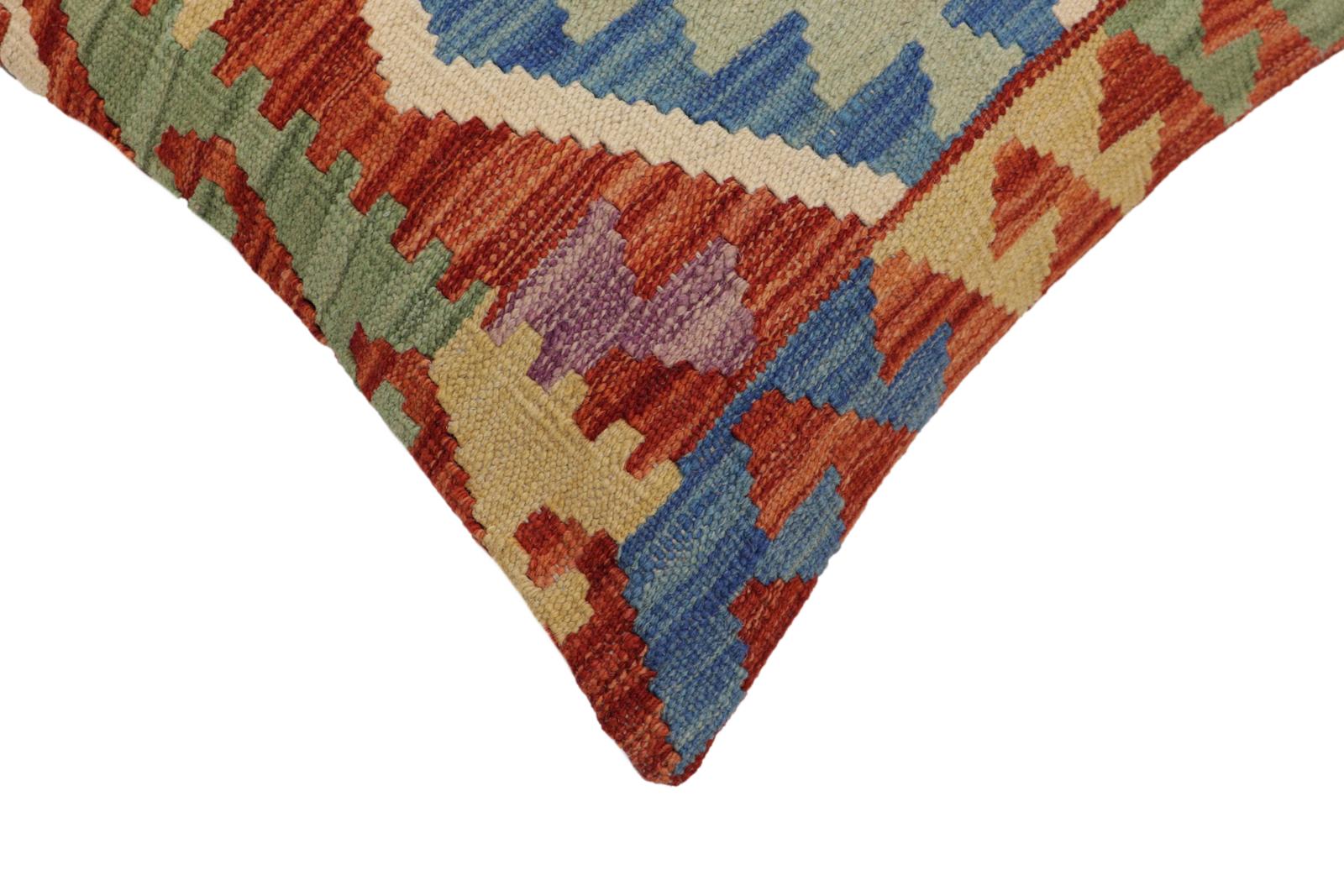 handmade Traditional Pillow Rust Blue Hand-Woven SQUARE 100% WOOL Hand woven turkish pillow2' x 2'