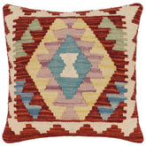 handmade Traditional Pillow Rust Blue Hand-Woven SQUARE 100% WOOL Hand woven turkish pillow 2 x 2