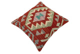 handmade Traditional Pillow Rust Blue Hand-Woven SQUARE 100% WOOL Hand woven turkish pillow2' x 2'
