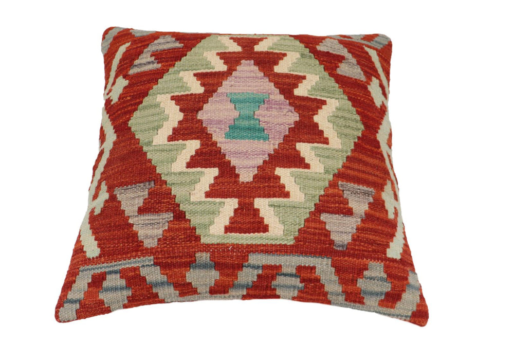 handmade Traditional Pillow Rust Blue Hand-Woven SQUARE 100% WOOL Hand woven turkish pillow2' x 2'