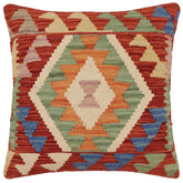 handmade Traditional Pillow Rust Blue Hand-Woven SQUARE 100% WOOL Hand woven turkish pillow2' x 2'