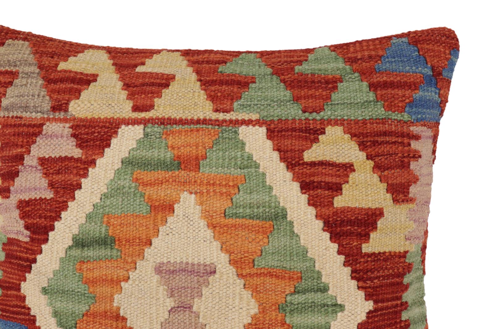 handmade Traditional Pillow Rust Blue Hand-Woven SQUARE 100% WOOL Hand woven turkish pillow2' x 2'