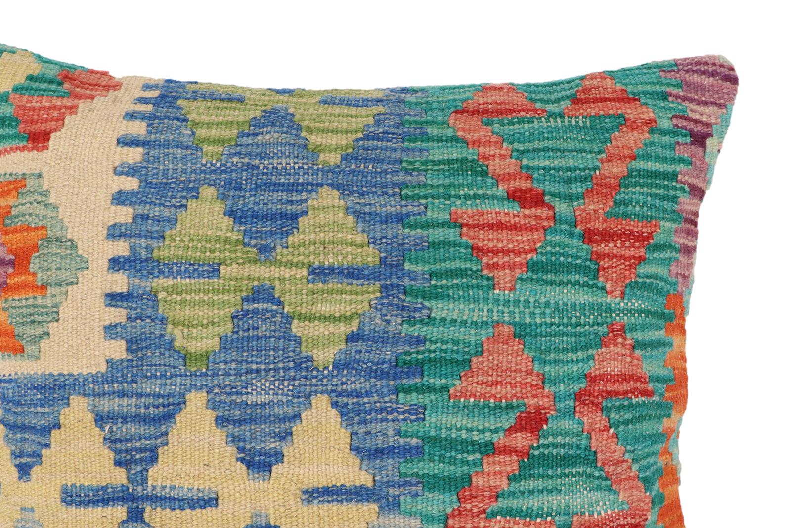 handmade Traditional Pillow Rust Blue Hand-Woven SQUARE 100% WOOL Hand woven turkish pillow2' x 2'