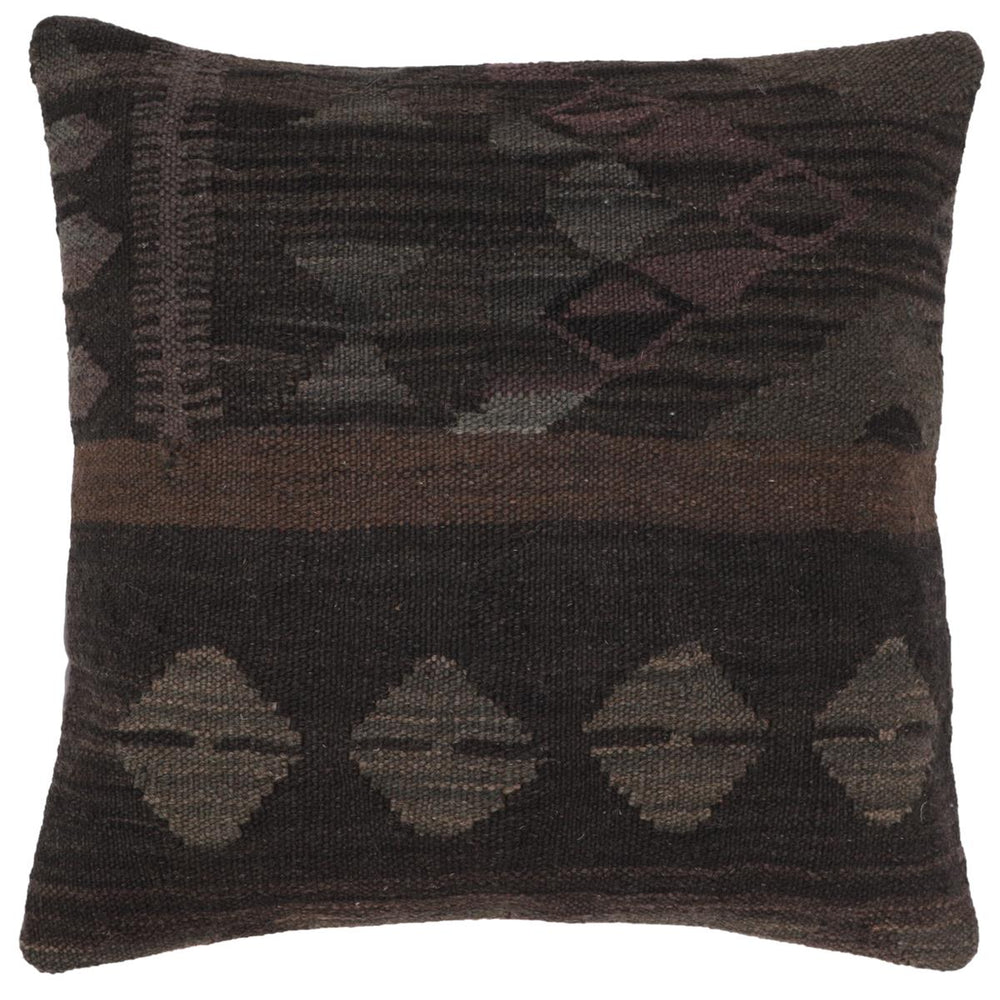 handmade Traditional Pillow Black Gray Hand-Woven SQUARE 100% WOOL Hand woven turkish pillow2' x 2'
