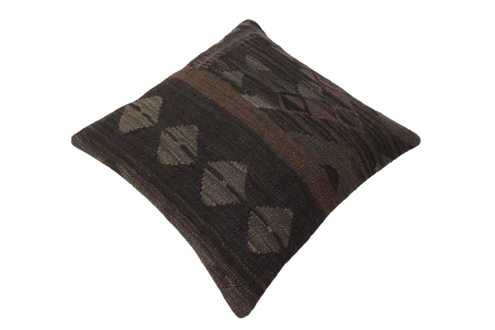 handmade Traditional Pillow Black Gray Hand-Woven SQUARE 100% WOOL Hand woven turkish pillow2' x 2'