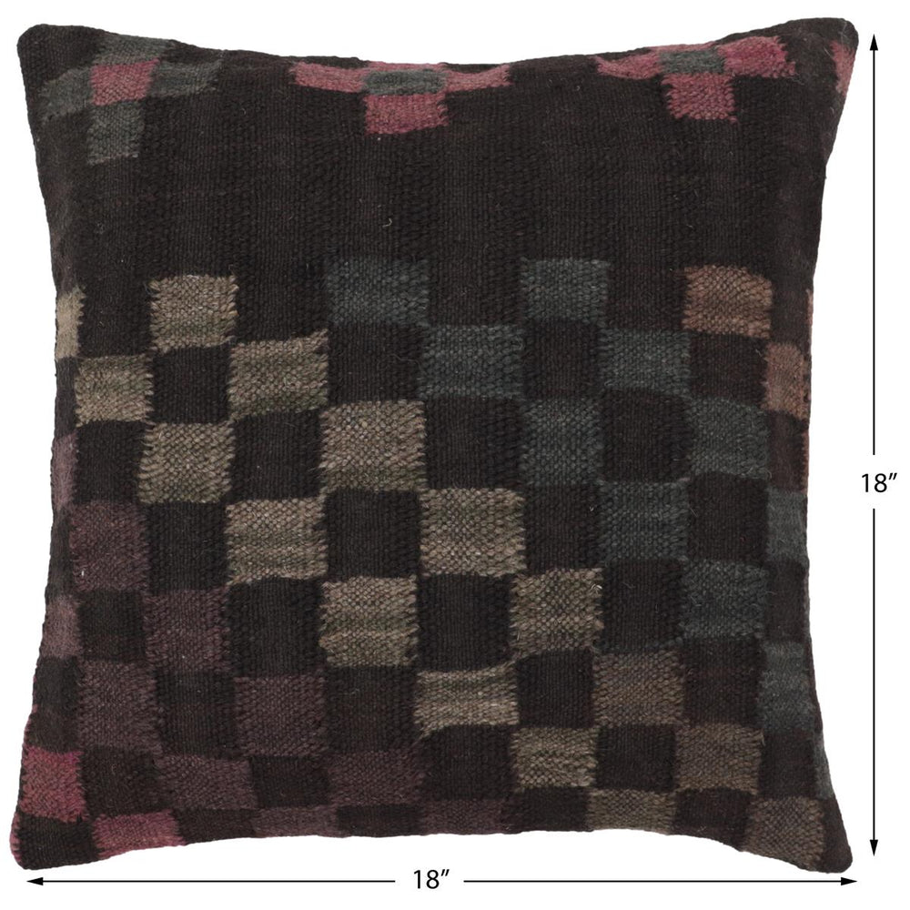 handmade Traditional Pillow Black Green Hand-Woven SQUARE 100% WOOL Hand woven turkish pillow2' x 2'
