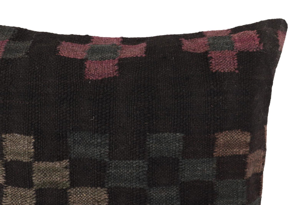 handmade Traditional Pillow Black Green Hand-Woven SQUARE 100% WOOL Hand woven turkish pillow2' x 2'