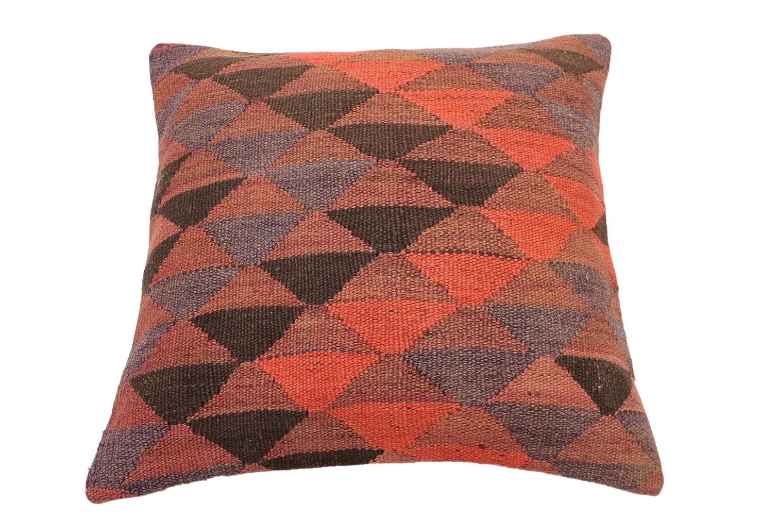 handmade Traditional Pillow Red Brown Hand-Woven SQUARE 100% WOOL Hand woven turkish pillow2' x 2'