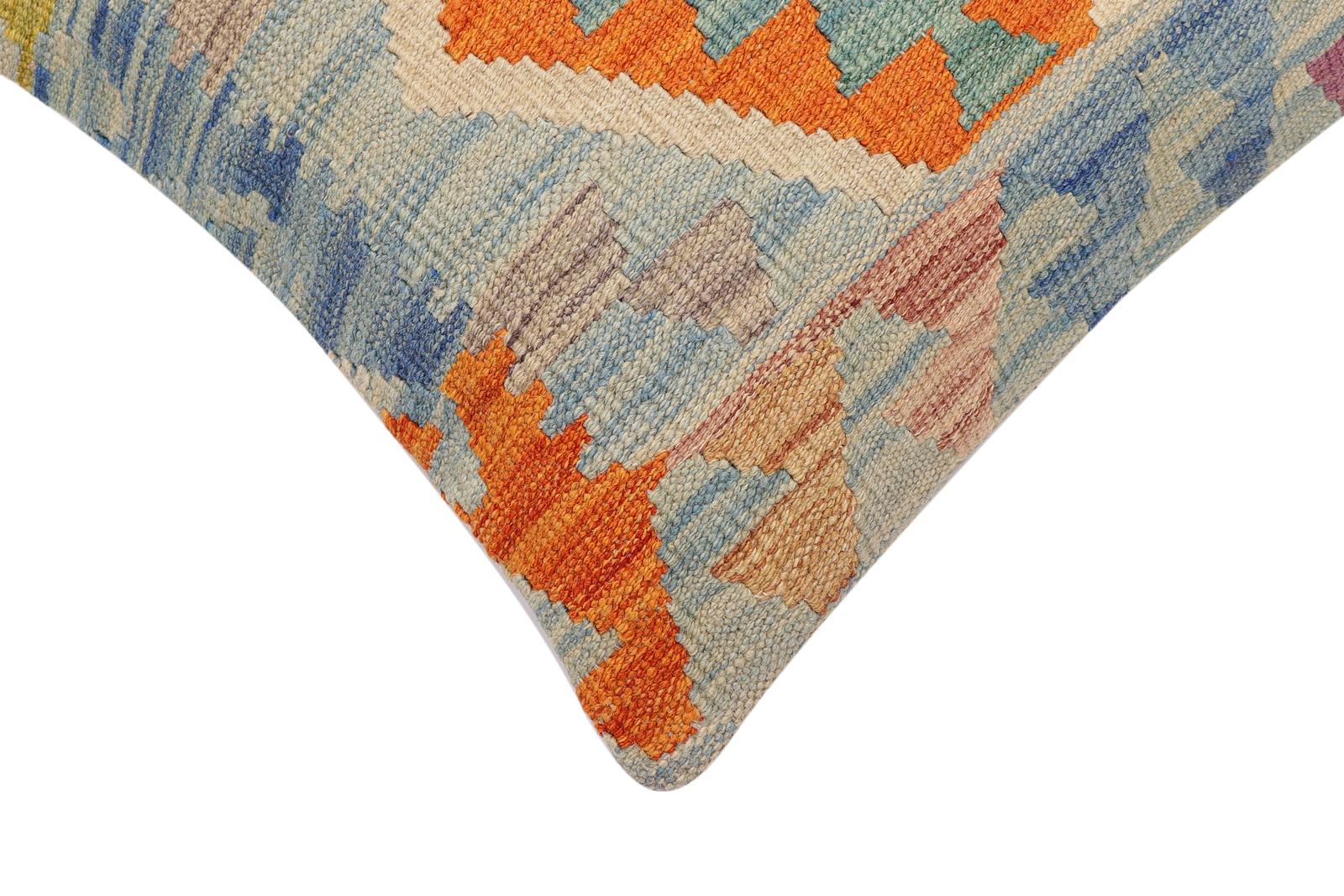 handmade Traditional Pillow Blue Rust Hand-Woven SQUARE 100% WOOL Hand woven turkish pillow2' x 2'