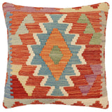 handmade Traditional Pillow Rust Blue Hand-Woven SQUARE 100% WOOL Hand woven turkish pillow2' x 2'