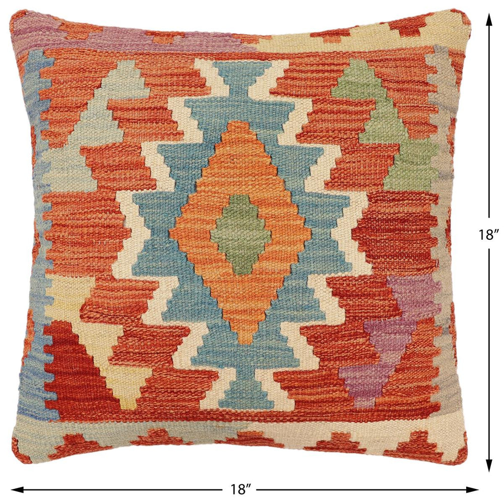 handmade Traditional Pillow Rust Blue Hand-Woven SQUARE 100% WOOL Hand woven turkish pillow2' x 2'