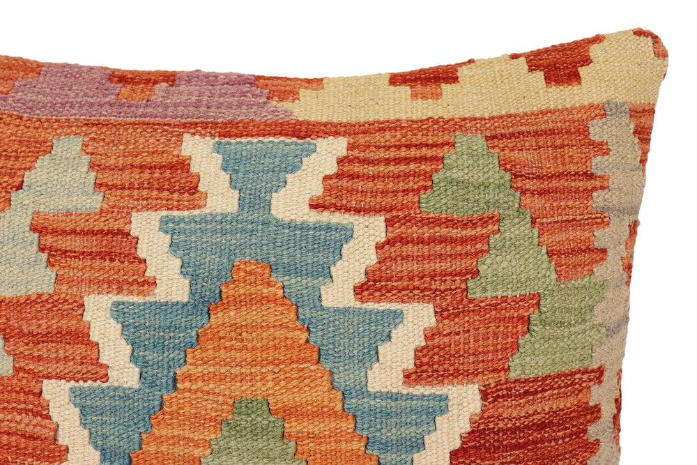 handmade Traditional Pillow Rust Blue Hand-Woven SQUARE 100% WOOL Hand woven turkish pillow2' x 2'