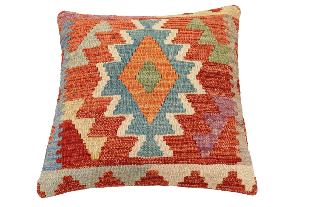 handmade Traditional Pillow Rust Blue Hand-Woven SQUARE 100% WOOL Hand woven turkish pillow2' x 2'