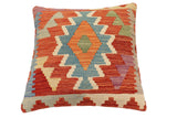 handmade Traditional Pillow Rust Blue Hand-Woven SQUARE 100% WOOL Hand woven turkish pillow2' x 2'