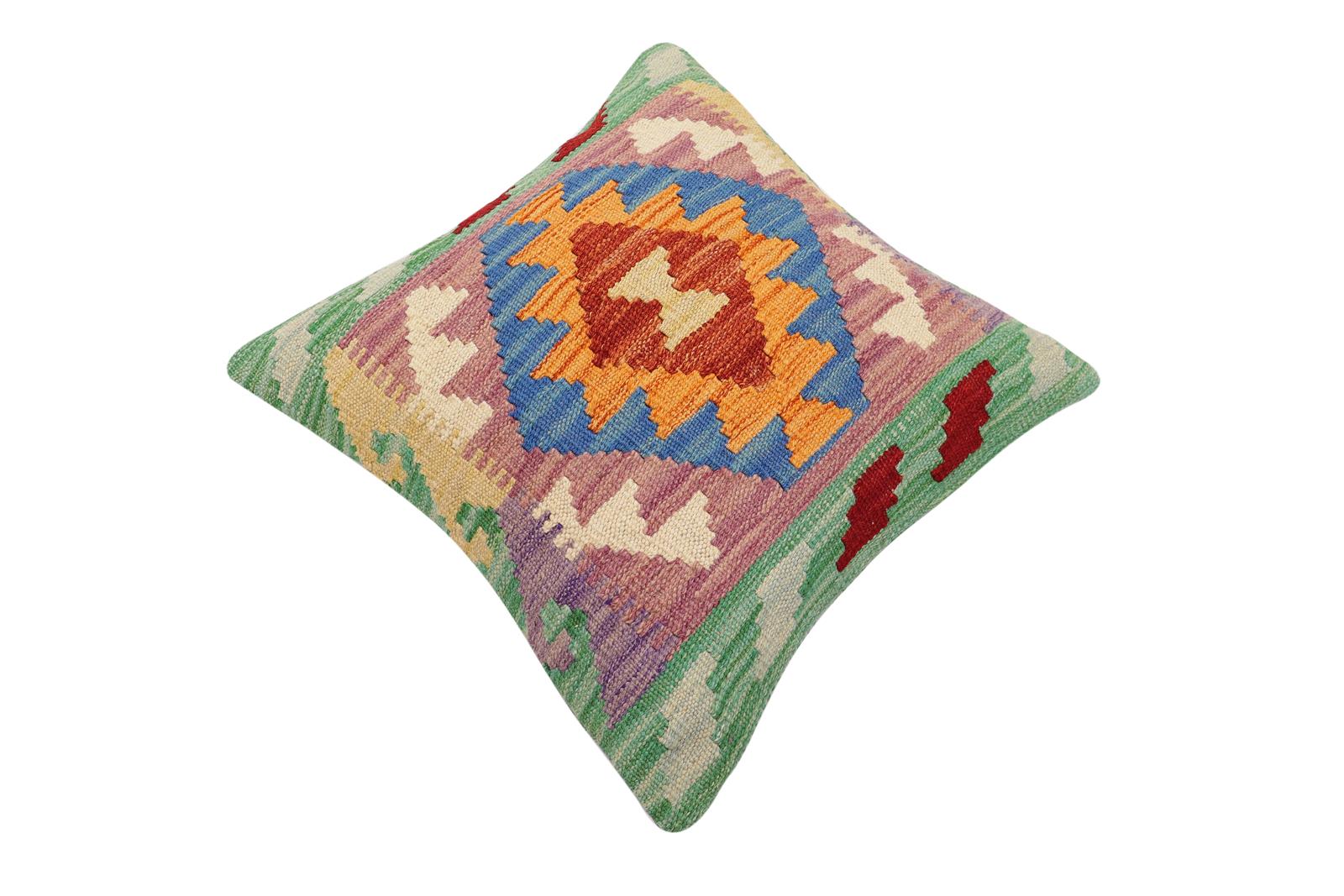 handmade Traditional Pillow Rust Blue Hand-Woven SQUARE 100% WOOL Hand woven turkish pillow2' x 2'