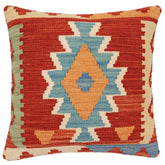 handmade Traditional Pillow Rust Blue Hand-Woven SQUARE 100% WOOL Hand woven turkish pillow2' x 2'