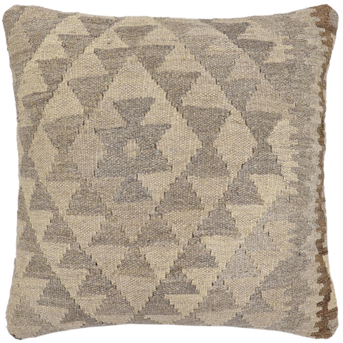 handmade Traditional Pillow Beige Gray Hand-Woven SQUARE 100% WOOL Hand woven turkish pillow2' x 2'