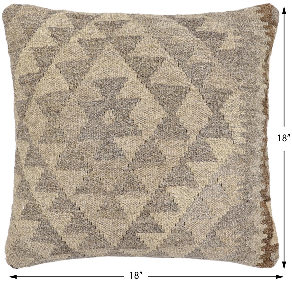 handmade Traditional Pillow Beige Gray Hand-Woven SQUARE 100% WOOL Hand woven turkish pillow2' x 2'