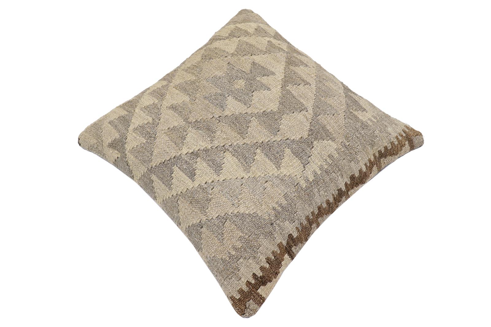 handmade Traditional Pillow Beige Gray Hand-Woven SQUARE 100% WOOL Hand woven turkish pillow2' x 2'