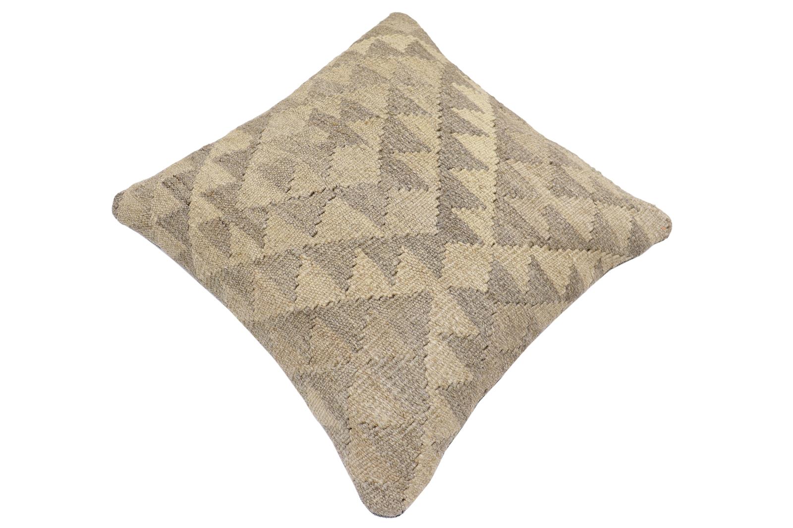 handmade Traditional Pillow Beige Brown Hand-Woven SQUARE 100% WOOL Hand woven turkish pillow2' x 2'