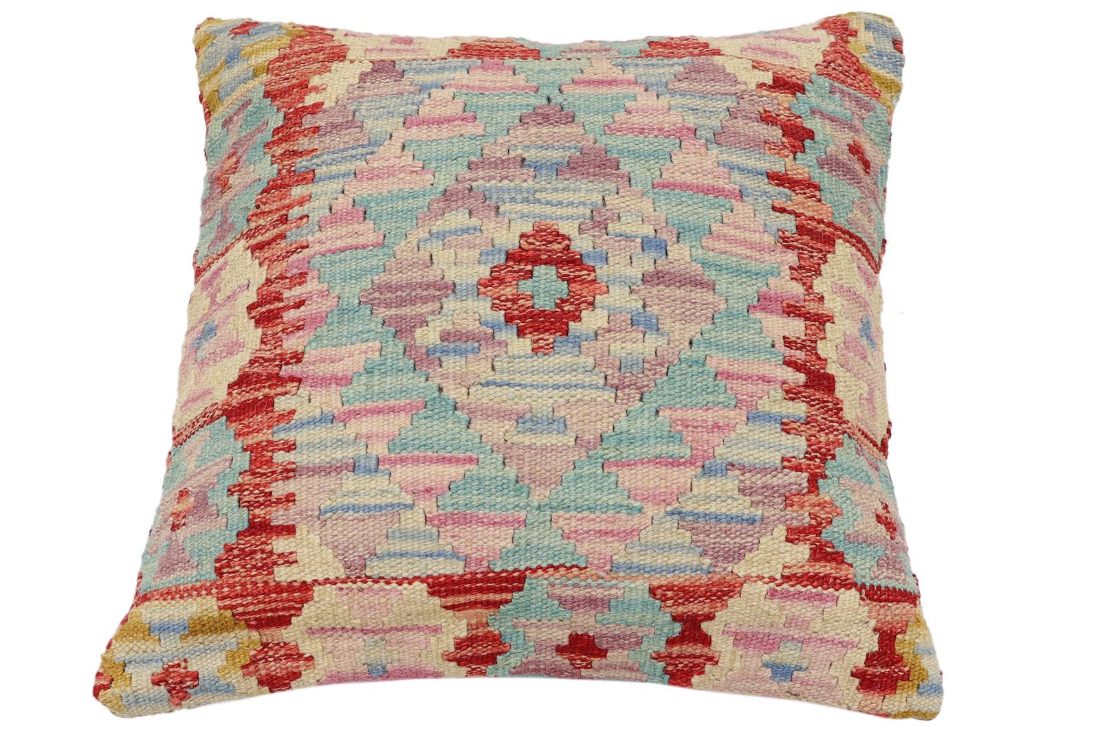 handmade Traditional Pillow Blue Red Hand-Woven SQUARE 100% WOOL Hand woven turkish pillow2' x 2'