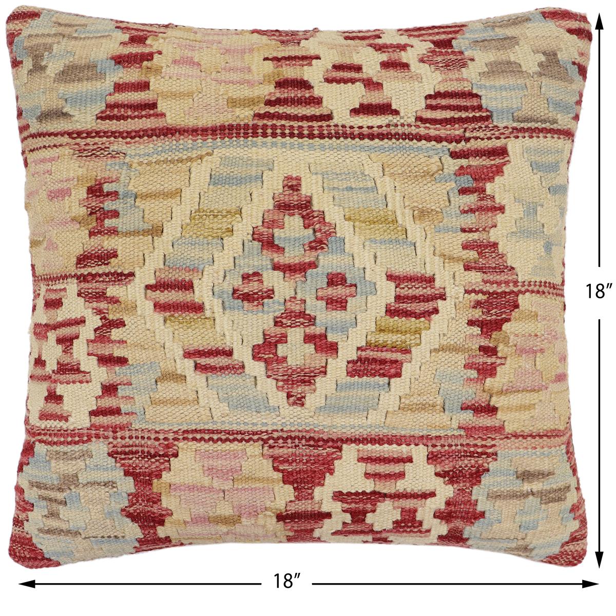 handmade Traditional Pillow Red Blue Hand-Woven SQUARE 100% WOOL Hand woven turkish pillow2' x 2'
