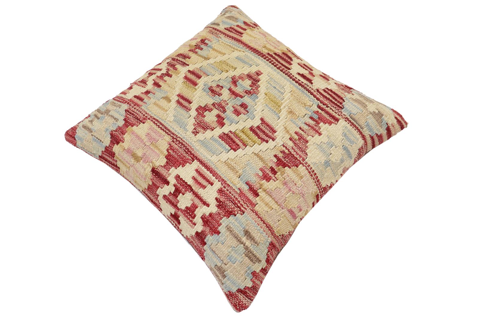 handmade Traditional Pillow Red Blue Hand-Woven SQUARE 100% WOOL Hand woven turkish pillow2' x 2'