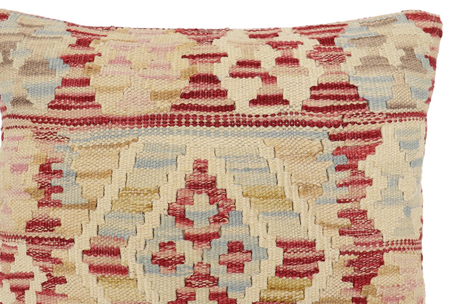 handmade Traditional Pillow Red Blue Hand-Woven SQUARE 100% WOOL Hand woven turkish pillow2' x 2'