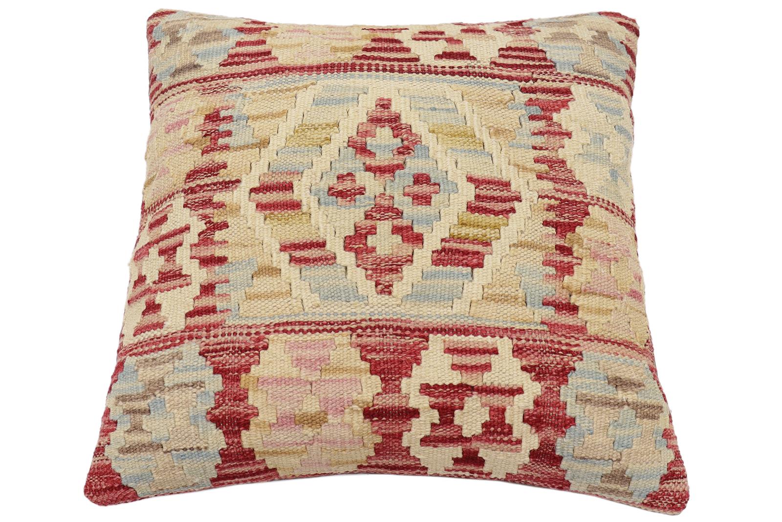 handmade Traditional Pillow Red Blue Hand-Woven SQUARE 100% WOOL Hand woven turkish pillow2' x 2'