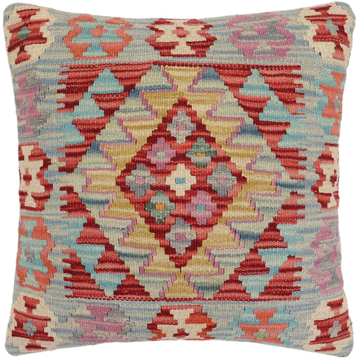 handmade Traditional Pillow Red Blue Hand-Woven SQUARE 100% WOOL Hand woven turkish pillow2' x 2'