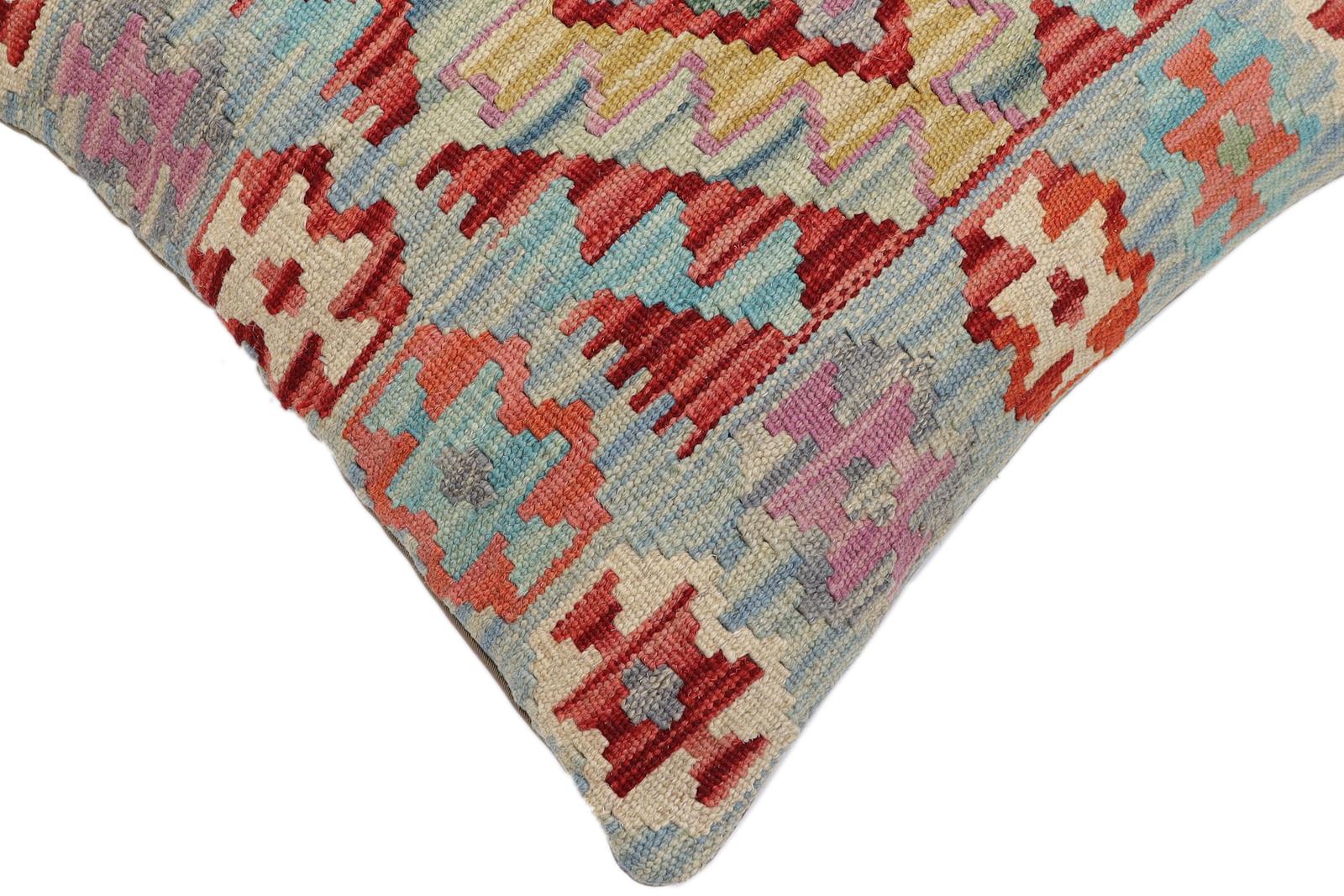 handmade Traditional Pillow Red Blue Hand-Woven SQUARE 100% WOOL Hand woven turkish pillow2' x 2'