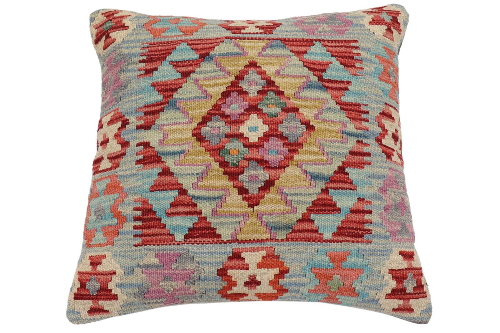 handmade Traditional Pillow Red Blue Hand-Woven SQUARE 100% WOOL Hand woven turkish pillow2' x 2'