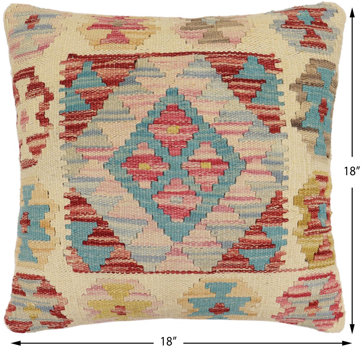 handmade Traditional Pillow Beige Blue Hand-Woven SQUARE 100% WOOL Hand woven turkish pillow2' x 2'