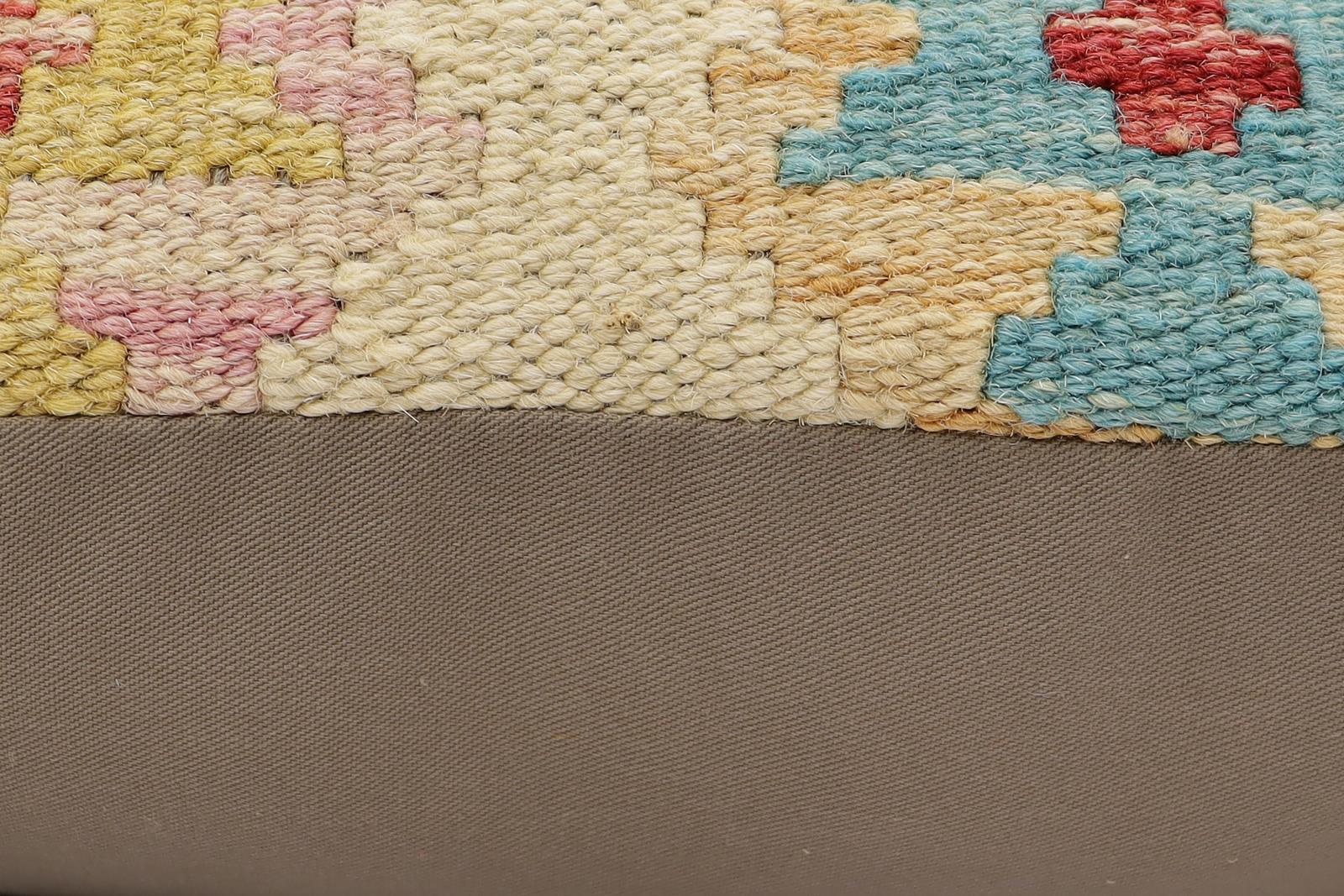 handmade Traditional Pillow Beige Blue Hand-Woven SQUARE 100% WOOL Hand woven turkish pillow2' x 2'