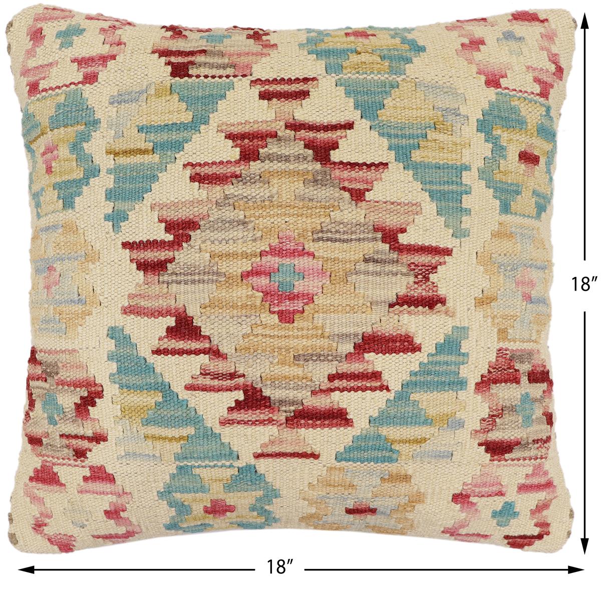 handmade Traditional Pillow Beige Red Hand-Woven SQUARE 100% WOOL Hand woven turkish pillow2' x 2'