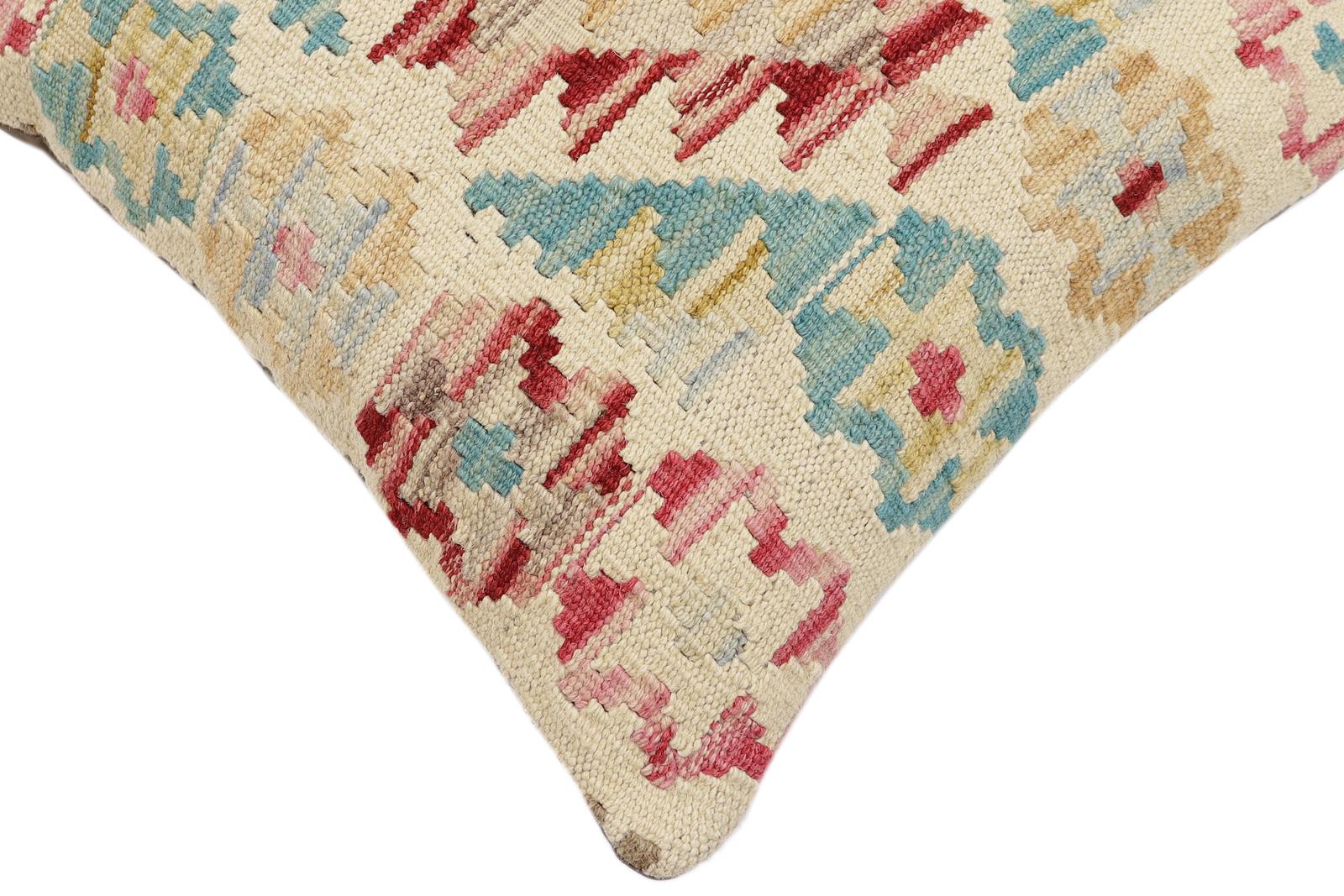 handmade Traditional Pillow Beige Red Hand-Woven SQUARE 100% WOOL Hand woven turkish pillow2' x 2'
