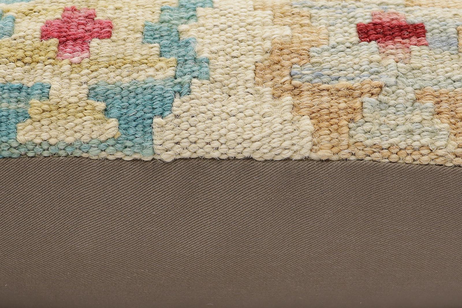 handmade Traditional Pillow Beige Red Hand-Woven SQUARE 100% WOOL Hand woven turkish pillow2' x 2'